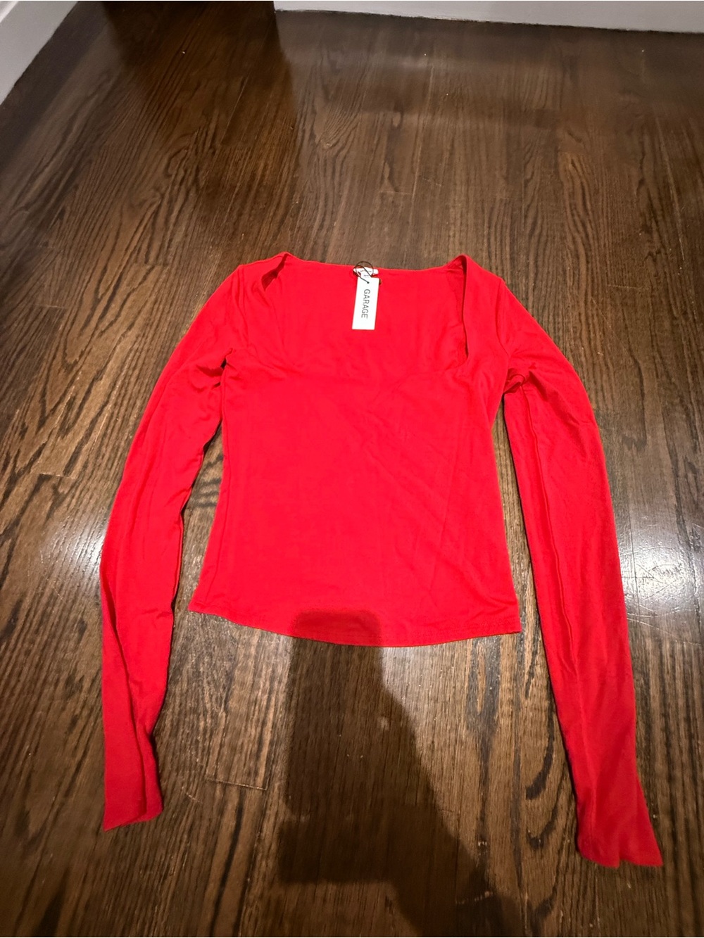 Garage Red Square Neck Long Sleeve Top